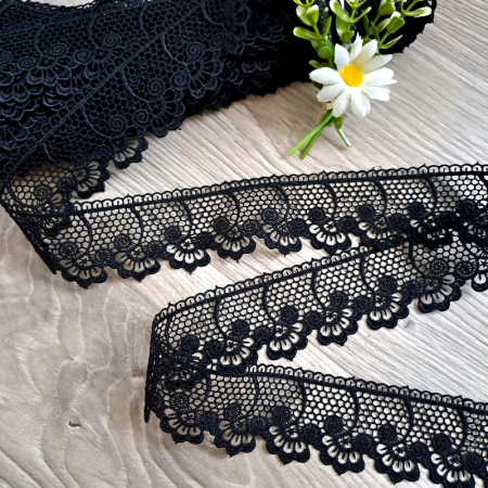 Dantela Poliester - dantela neagra flori in linie