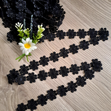 Dantela Poliester - dantela neagra flori mari