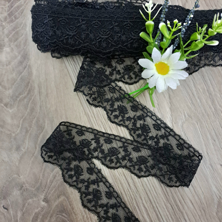 Dantela Broderie - dantela tull negru model flori