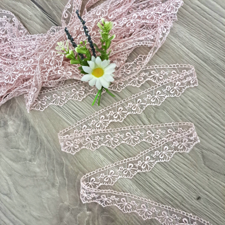 Dantela Broderie - dantela tull roz fundite
