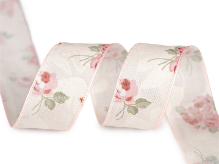 Panglica Sarbatori - panglica decorativa trandafiri 25mm rola 20m