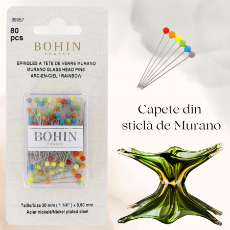 Brodat - Bohin set ace cu gămălie din sticlă de Murano 80 piese