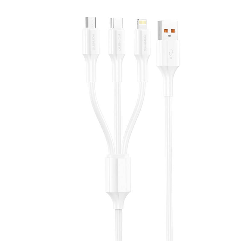 3-in-1 USB to USB-C Micro USB Lightning cable Foneng XS01 , 3A, 1.2m (White)