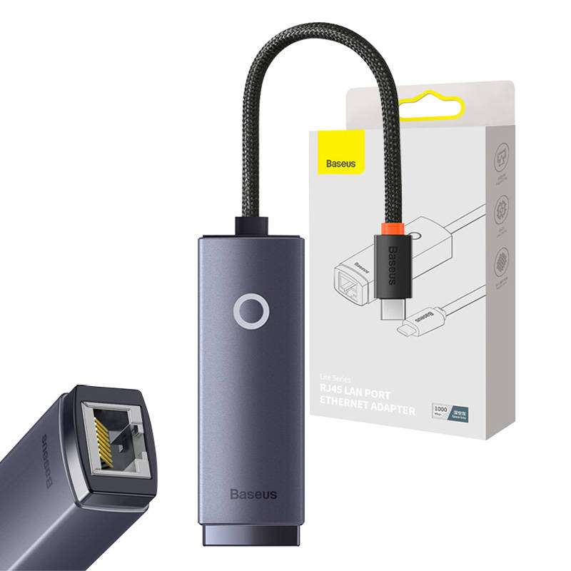 Adaptor de retea Baseus Lite Series Ethernet USB-C la RJ45 (gri)