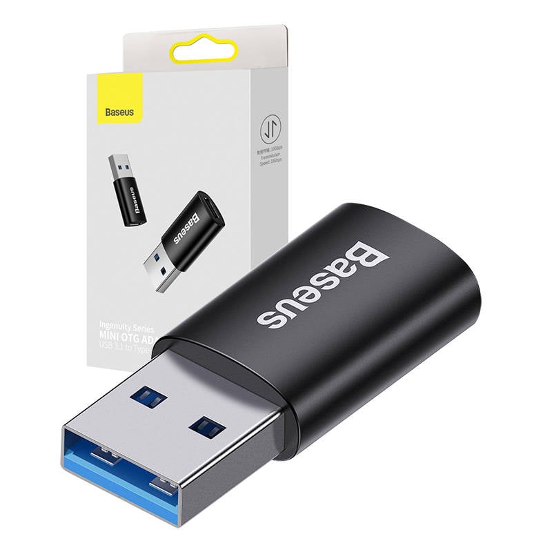 Adaptor OTG USB-A la USB-C Baseus Ingenuity, suport pentru transfer rapid de date, 10 buc pachet, negru, compatibil cu diverse dispozitive.