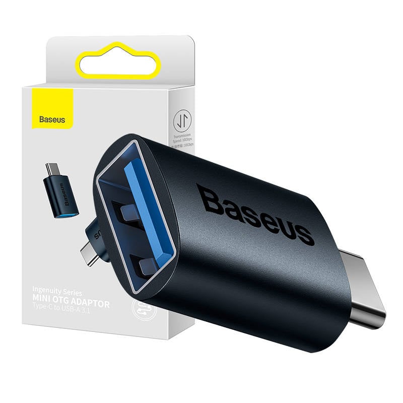 Adaptor OTG USB-C la USB-A Baseus Ingenuity (albastru) - 10 buc in cutie, compatibil cu suporturi si adaptoare, greutate neta 5g, dimensiuni 12,3 x 6,3 x 1,2 cm.