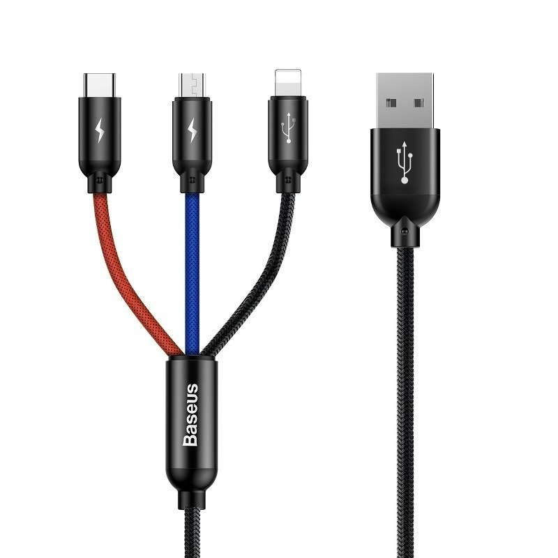 Baseus 3in1 Cablu USB-C Lightning Micro 3,5A 0,3m (negru)