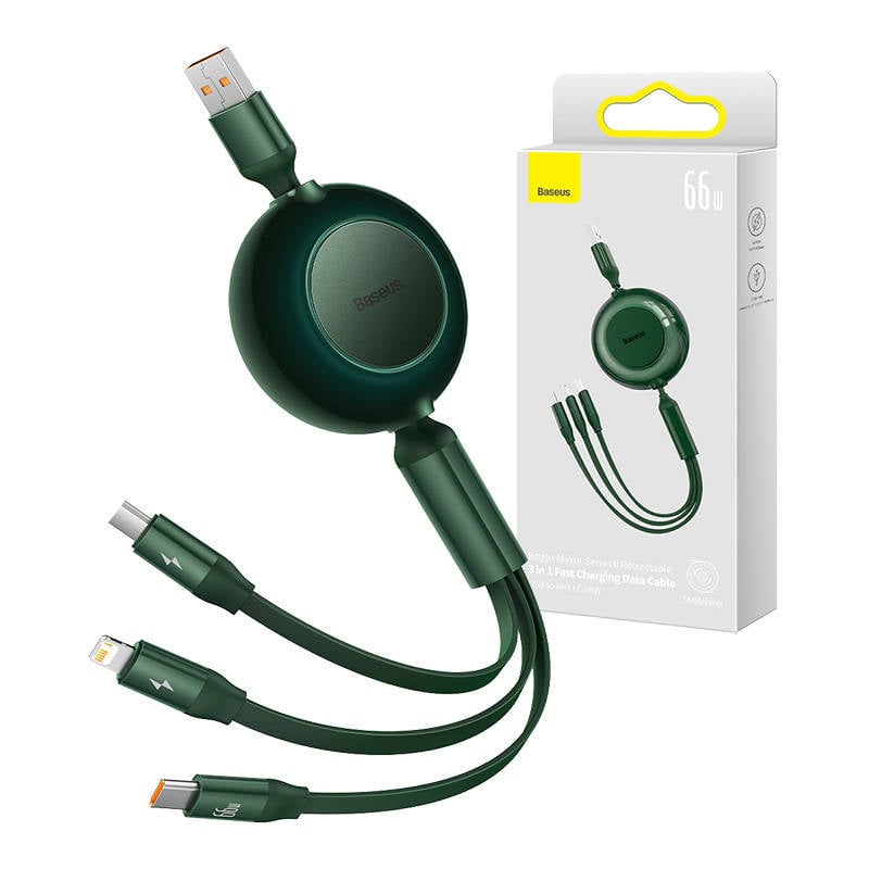 Baseus Bright Mirror 3, cablu USB 3-in-1 pentru micro USB USB-C Lightning 66W 2A 1.1m (verde)