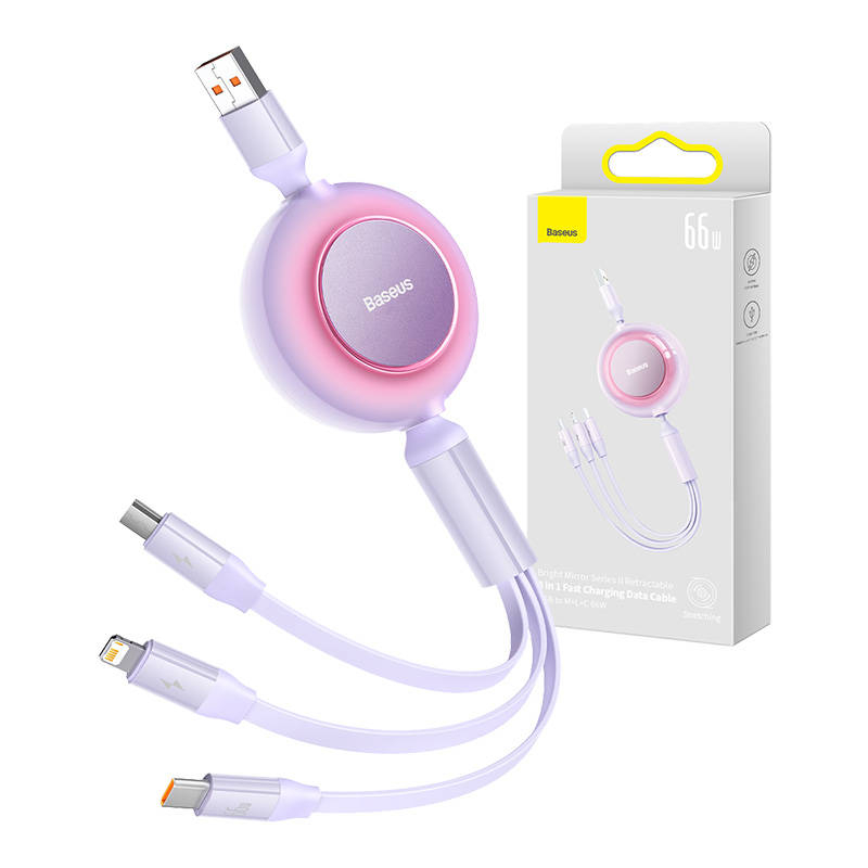 Baseus Bright Mirror 3, cablu USB 3-in-1 pentru micro USB USB-C Lightning 66W 2A 1.1m (Violet)