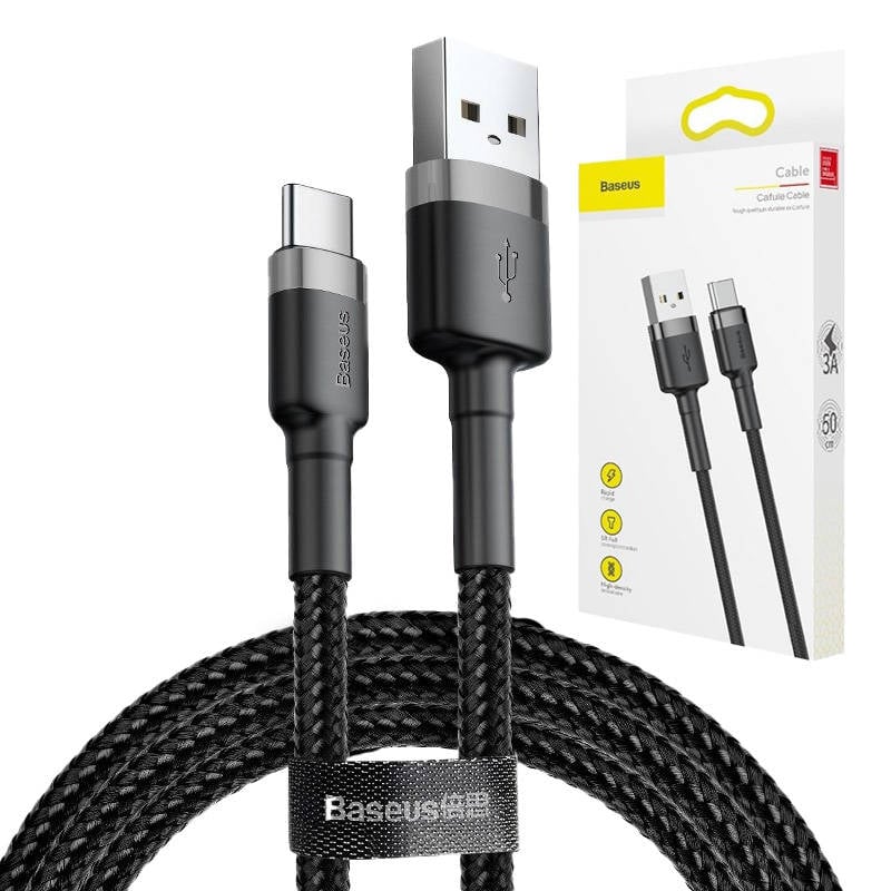 Baseus Cafule Cablu USB-C 2A 3m (Negru+Gri)