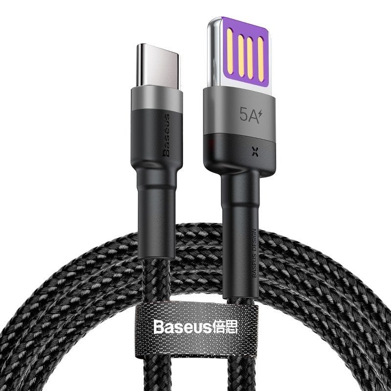 Baseus Cafule USB-C Cable Huawei SuperCharge, QC 3.0, 5A 1m (Negru+Gri)