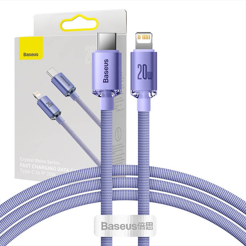 Baseus Crystal Shine cablu USB-C catre Lightning, 20W, PD, 1,2m (violet)