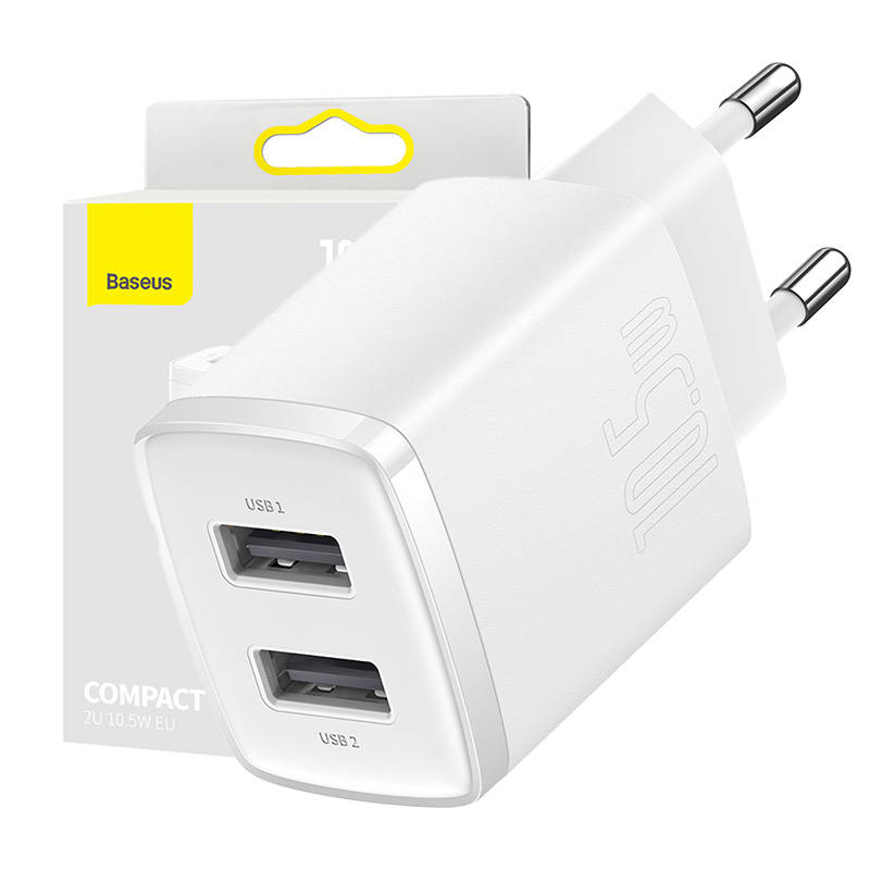 Baseus Incarcator rapid compact, 2x USB, 10.5W (alb)