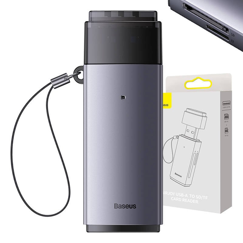 Baseus Lite Series Cititor de carduri de memorie SD TF, USB (gri)