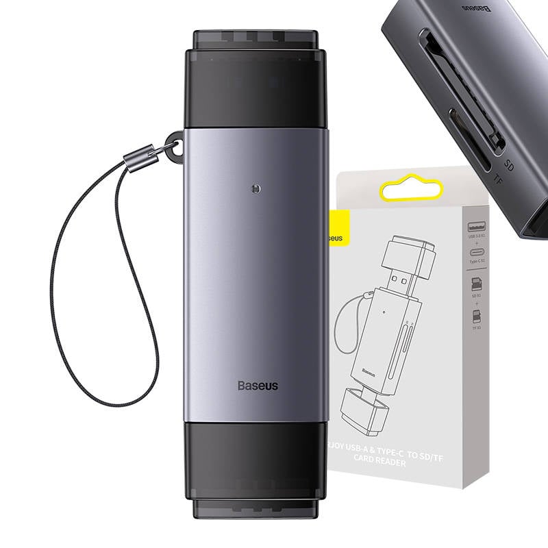 Baseus Lite Series Cititor de carduri de memorie SD TF, USB + USB-C (gri)