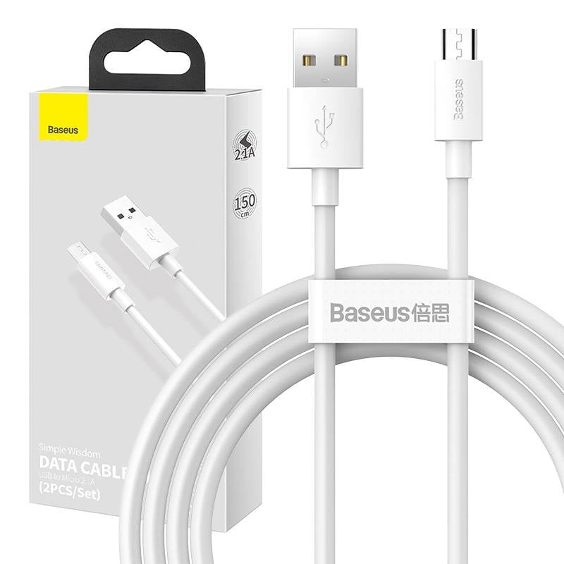 Baseus Simple Wisdom Data Cable Kit USB to Micro 2.1A (2PCS Set) 1.5m Alb