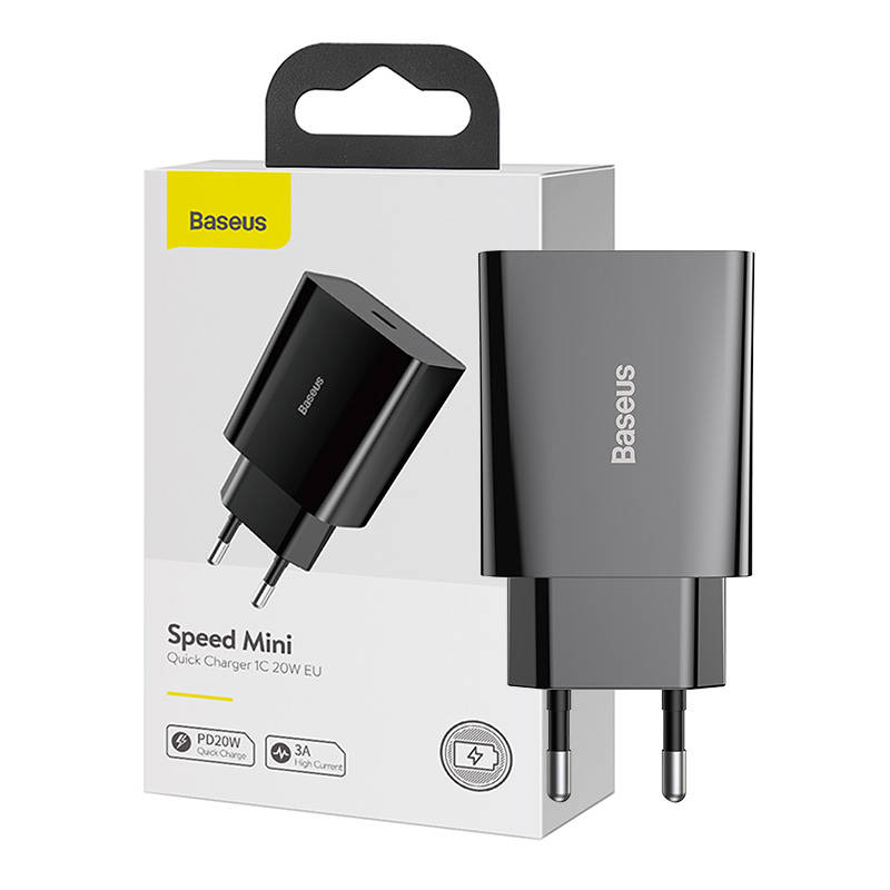 Baseus Speed Mini incarcator rapid, USB-C, PD, 3A, 20W (negru)