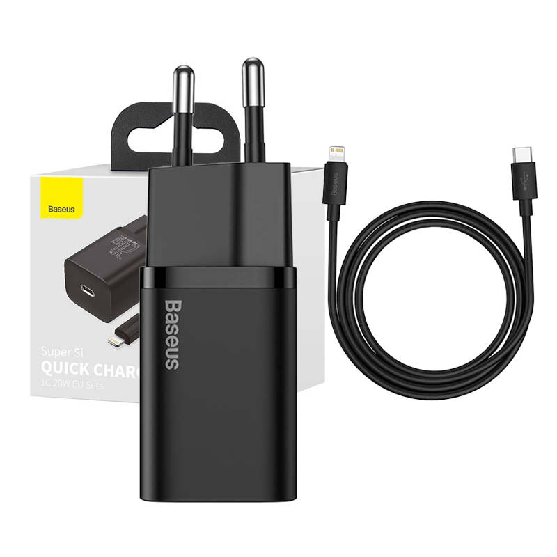 Baseus Super Si Quick Charger 1C 20W cu cablu USB-C pentru Lightning 1m (negru)