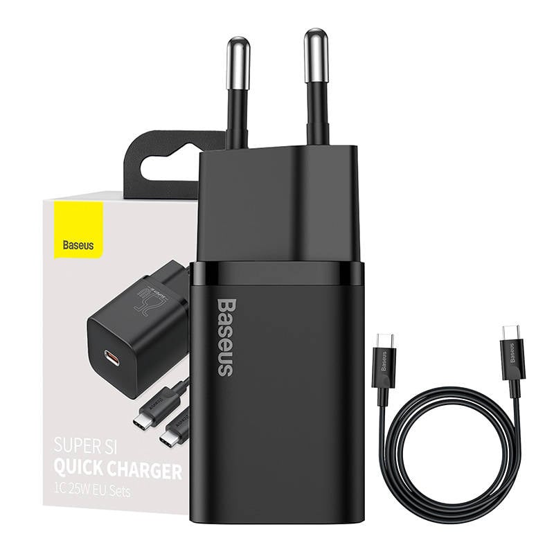 Baseus Super Si Quick Charger 1C 25W cu cablu USB-C pentru USB-C 1m (negru)