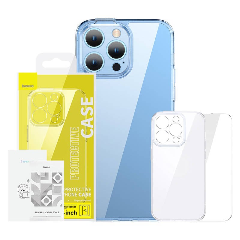 Baseus SuperCeramic Transparent Glass Case si set de sticla temperata pentru iPhone 14 Plus