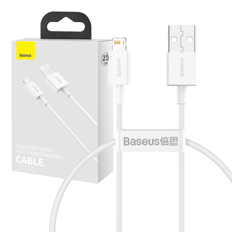 Baseus Superior Series Cablu USB catre Lightning, 2.4A, 0,25m (alb)