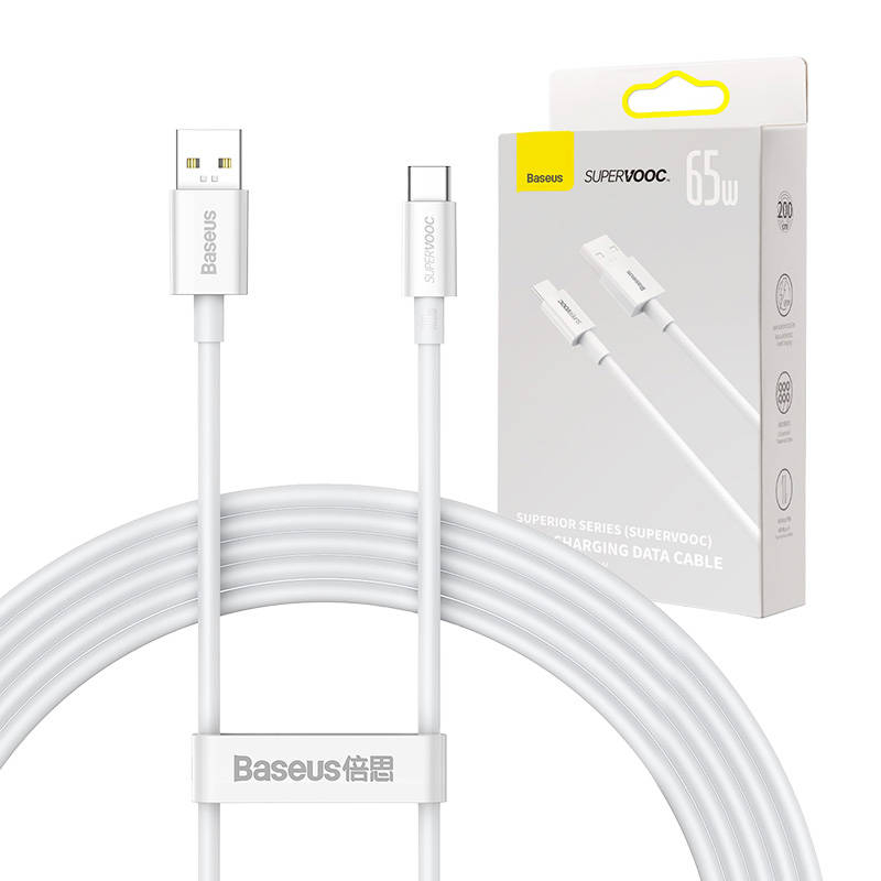 Baseus Superior Series Cablu USB catre USB-C, 65W, PD, 2m (alb)