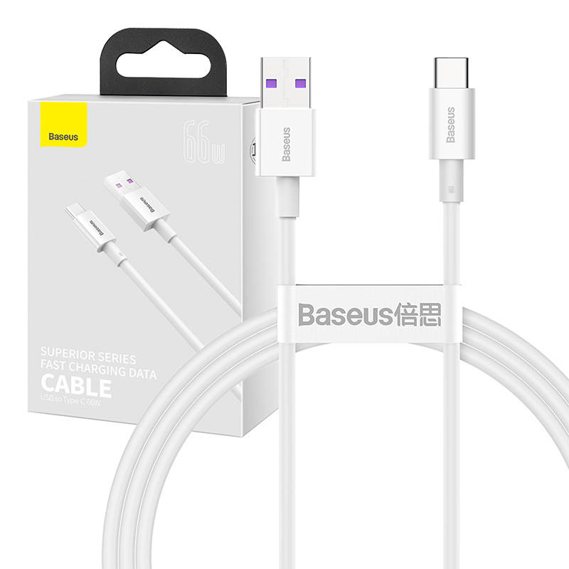 Baseus Superior Series Cablu USB catre USB-C, 66W, 1m (alb)