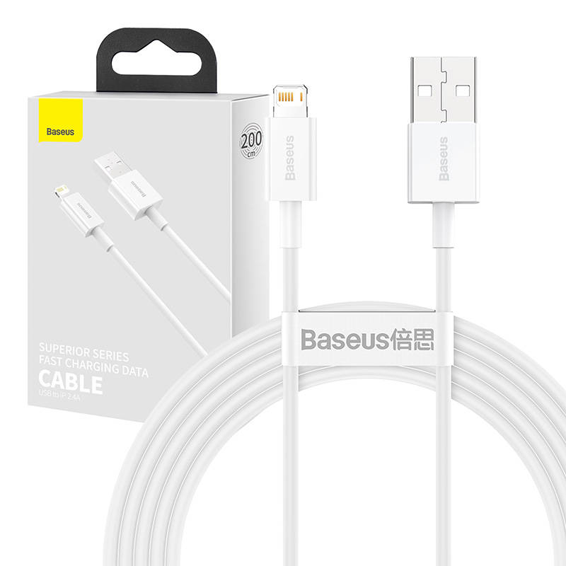 Baseus Superior Series Cablu USB la iP 2.4A 2m (alb)