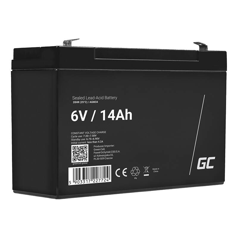 Baterie fara intretinere AGM VRLA Green Cell AGM34 6V 14Ah (pentru sistem de alarma, casa de marcat, jucarie)