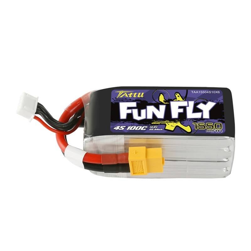 Baterie Tattu Funfly 1550mAh 14.8V - Putere maxima pentru zboruri de neuitat, descarcare rapida 100C, ideala pentru dronele tale preferate!