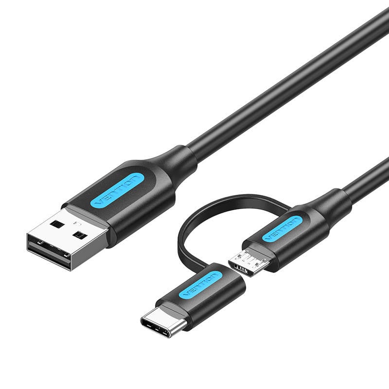 Cablu 2in1 USB 2.0 la USB-C Micro USB Vention CQDBF 1m (negru)