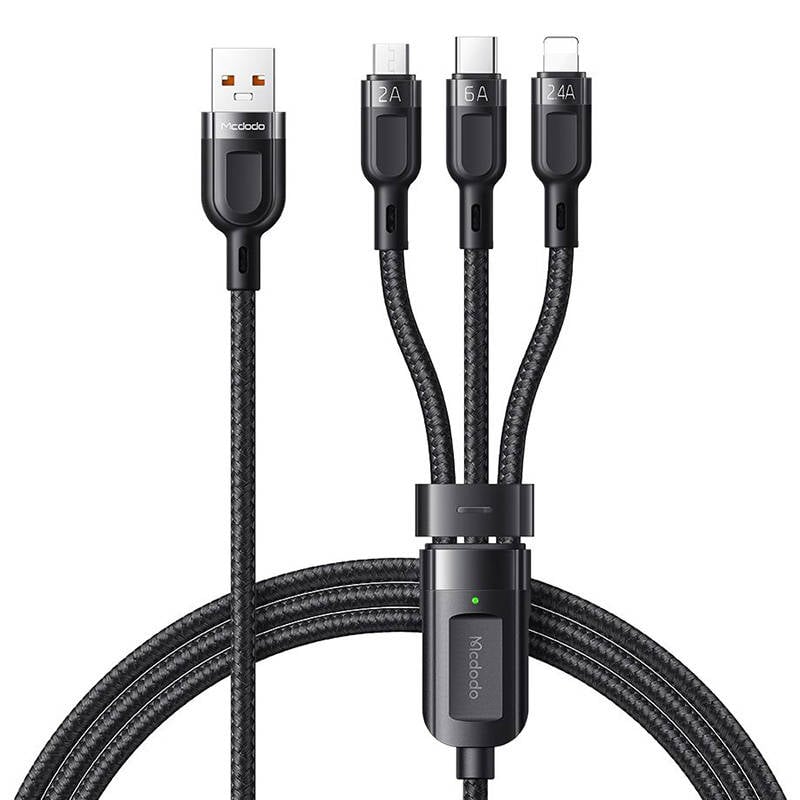 Cablu 3in1 USB la USB-C Lightning Micro USB, Mcdodo CA-0930, 6A, 1,2 m (negru)