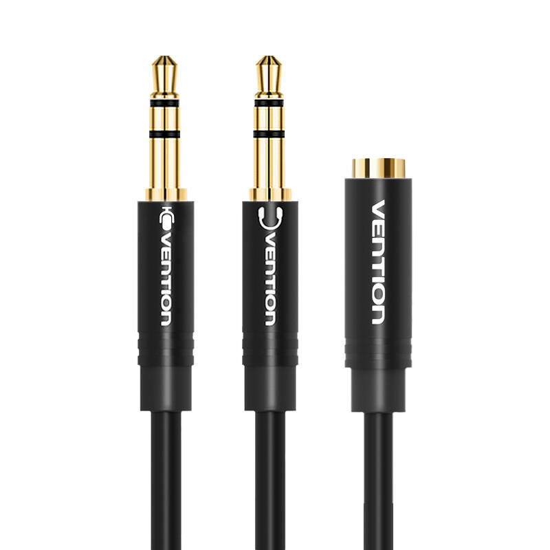 Cablu audio 2x 3,5 mm mascul la 3,5 mm femela Vention BBUBY 0,3m Negru