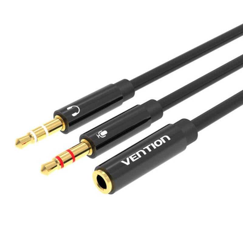 Cablu audio de 2 x 3,5 mm masculin la 4 poli feminin de 3,5 mm Vention BBTBY 0,3 m negru