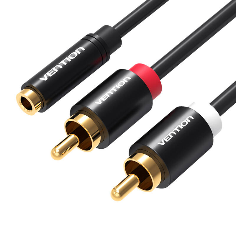 Cablu audio de 3,5 mm femela la 2 x RCA masculin Vention VAB-R01-B100 1m negru