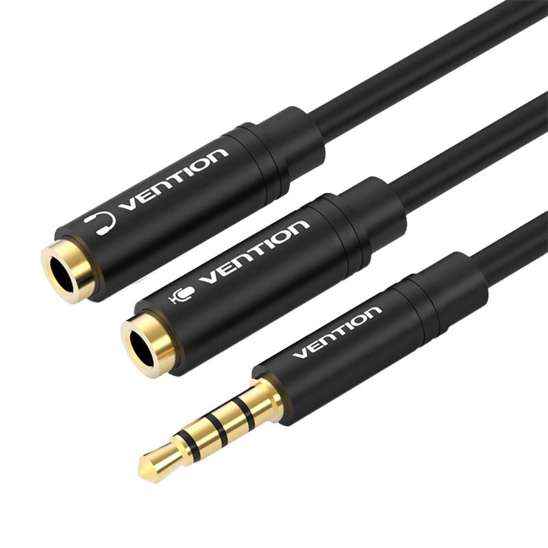 Cablu audio de 3,5 mm M la 2 x 3,5 mm F Vention BBVBY 0,3 m (negru)