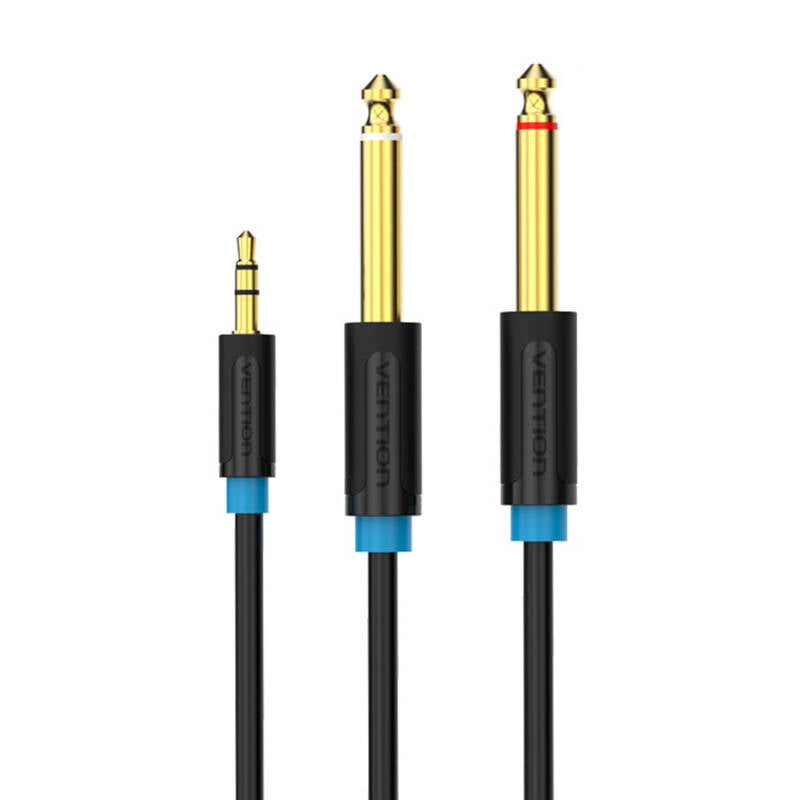 Cablu audio de la 3,5 mm TRS la 2 x 6,35 mm Vention BACBH 2 m (negru)