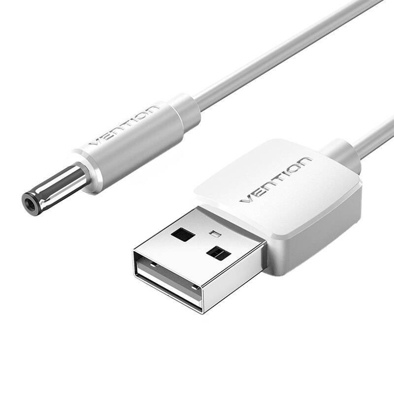 Cablu de alimentare de la USB 2.0 la DC 3.5mm Barrel Jack 5V Vention CEXWD 0,5m (alb)