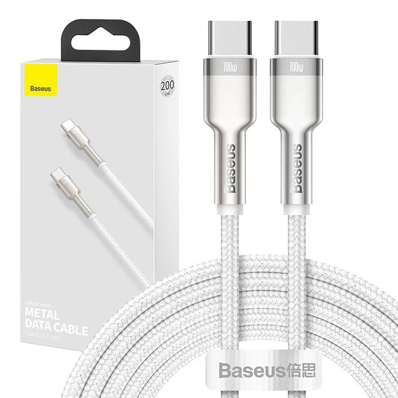 Cablu de date USB-C la USB-C Baseus Cafule, 100W, 2m (alb)