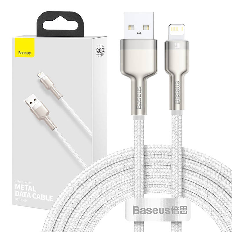 Cablu de date USB pentru Lightning Baseus Cafule, 2,4A, 2m (alb)