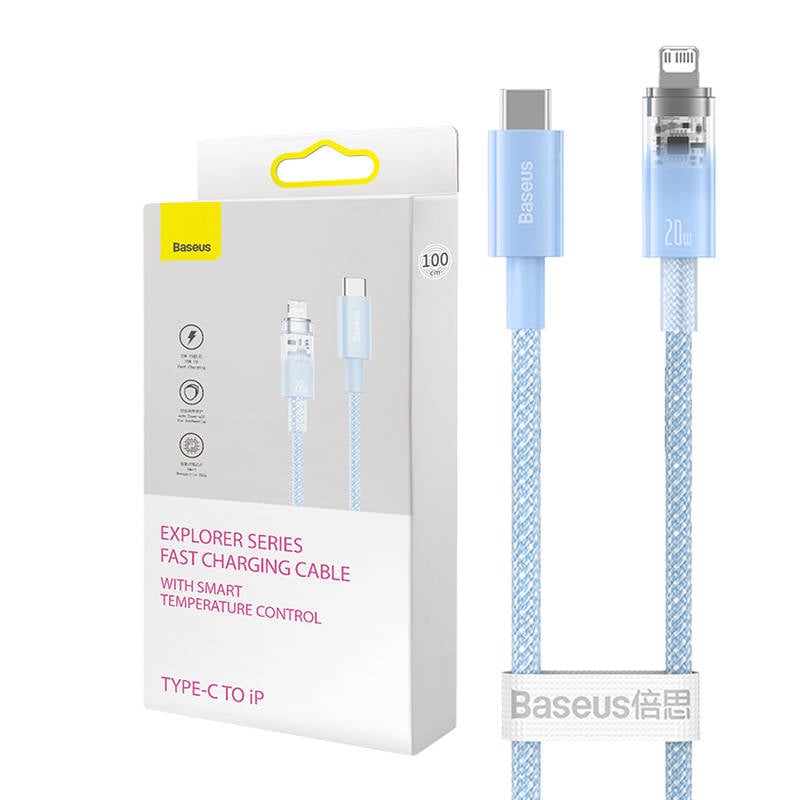 Cablu de incarcare rapida Baseus USB-C catre Lightning Explorer Series 1m, 20W (albastru)