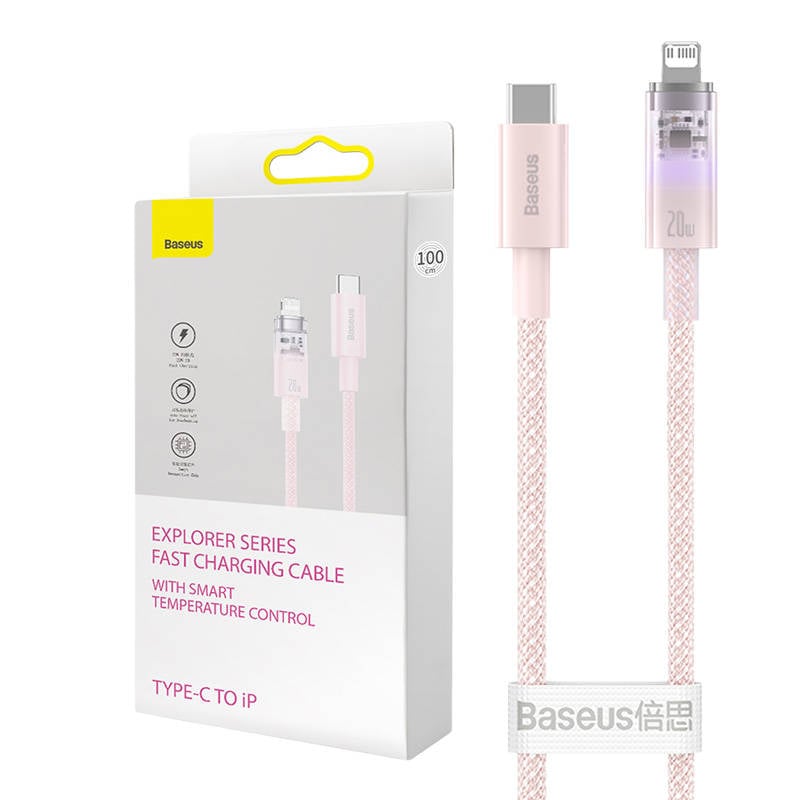 Cablu de incarcare rapida Baseus USB-C catre Lightning Explorer Series 1m, 20W (roz)