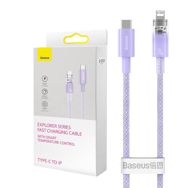 Cablu de incarcare rapida Baseus USB-C catre Lightning Explorer Series 1m, 20W (violet)