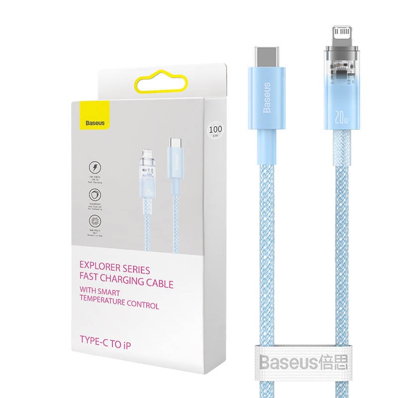 Cablu de incarcare rapida Baseus USB-C catre Lightning Explorer Series 2m, 20W (albastru)