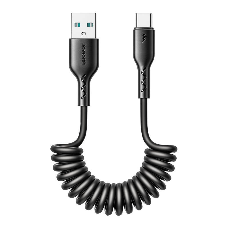 Cablu de incarcare rapida pentru masina Joyroom USB-A la Type-C Easy-Travel Series 3A 1,5 m, spiralat (negru)