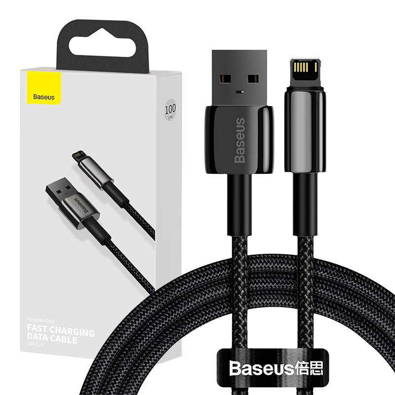 Cablu incarcare Baseus Tungsten Gold, USB la iPhone, 2.4A, 1m (negru)