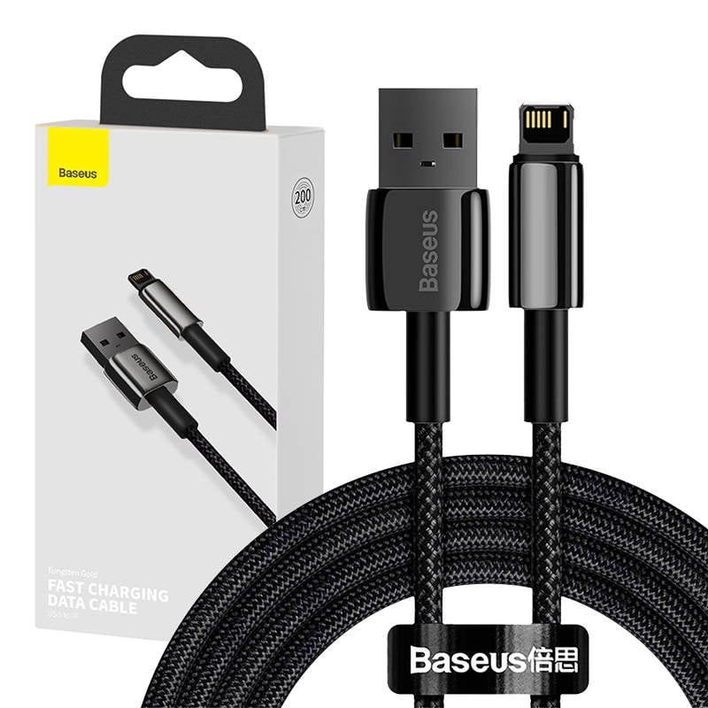 Cablu incarcare Baseus Tungsten Gold, USB la iPhone, 2.4A, 2m (negru)