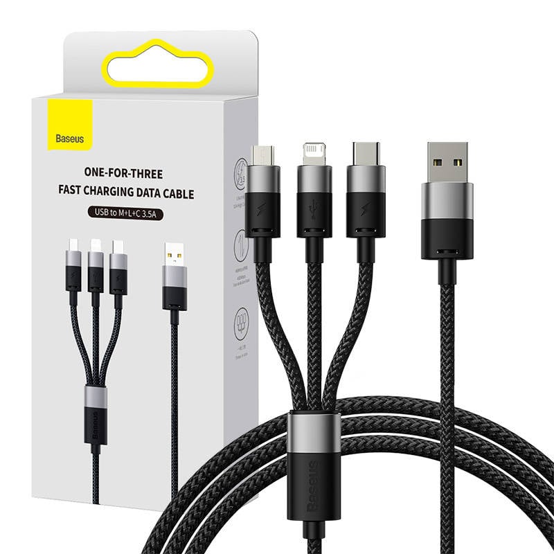 Cablu incarcare rapida USB la M+L+C Baseus StarSpeed 3,5A 0,6 m (negru)