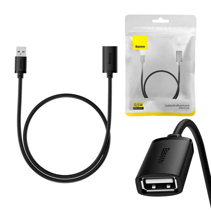 Cablu prelungitor USB 2.0 Baseus de la M la F, seria AirJoy, 0,5 m (negru)