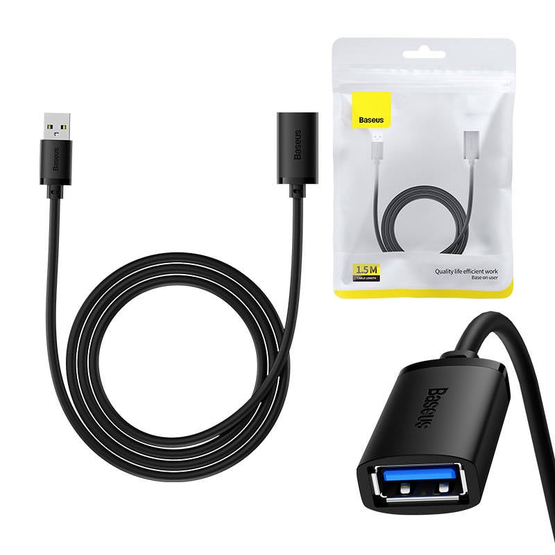 Cablu prelungitor USB 3.0 Baseus de la M la F, seria AirJoy, 1,5 m (negru)